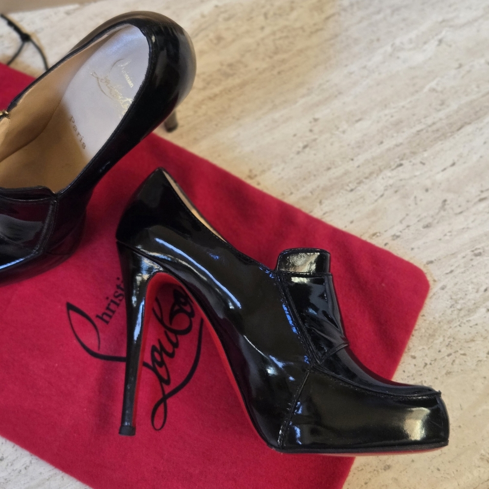Louboutin Black Patent Lapano Loafer Zipper Booties - EUC - Picture 6 of 11